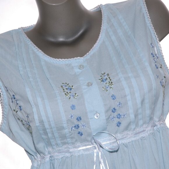 Vintage BABYDOLL Nightie Nightgown Lingerie Embroidered 70's 80's Baby Blue L - Picture 2 of 7